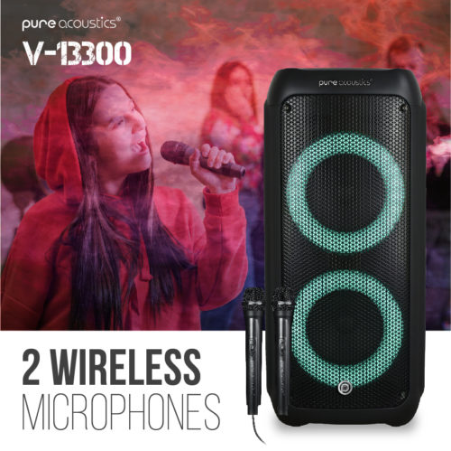 בידורית קריוקי ניידת 300W עם 2 מיקרופונים PURE ACOUSTICS