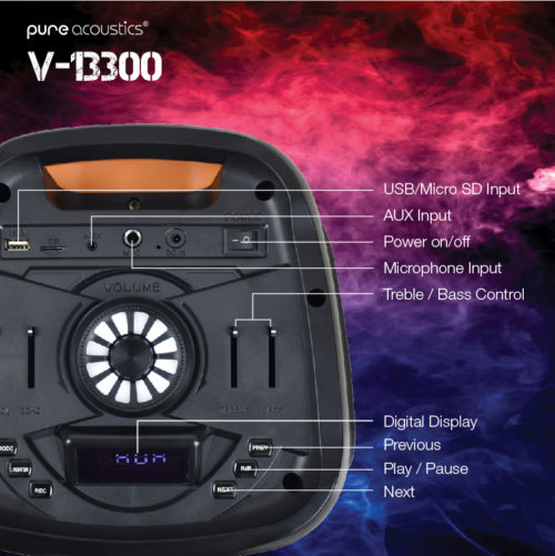 בידורית קריוקי ניידת 300W עם 2 מיקרופונים PURE ACOUSTICS