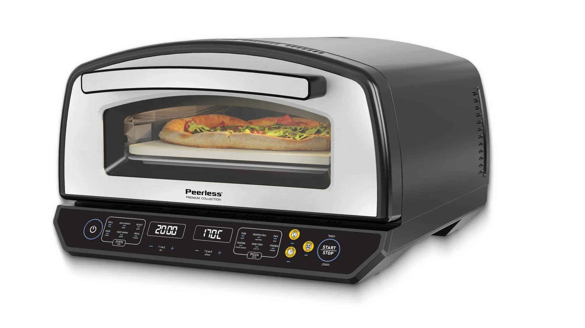 1 טאבון פיצה חשמלי MS-601 כולל אבן שמוט 13 אינץ שחור PEERLESS