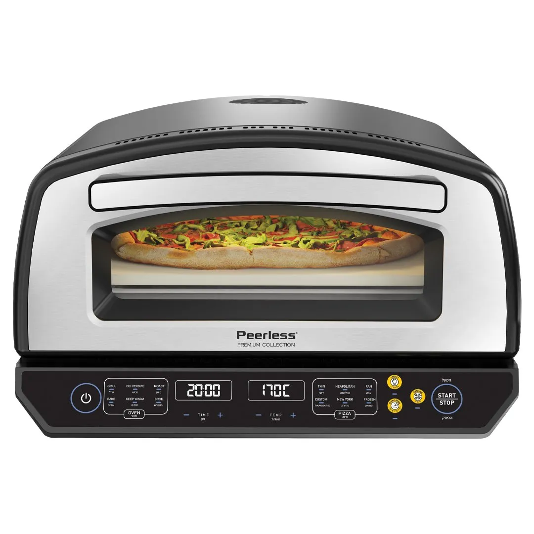 3 טאבון פיצה חשמלי MS-601 כולל אבן שמוט 13 אינץ שחור PEERLESS